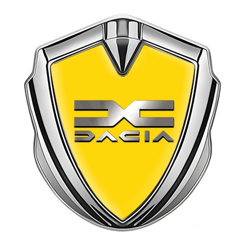 Dacia Emblem Aufkleber Autozubehor Silbertonfarbe Gelb Hintergrund mit Metall logo design