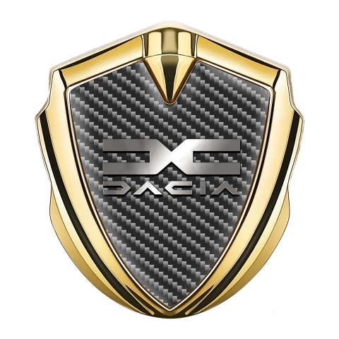 Dacia Emblem Logo Schriftzug Aufkleber Goldtonfarbe mit Basis Dunkles Carbon