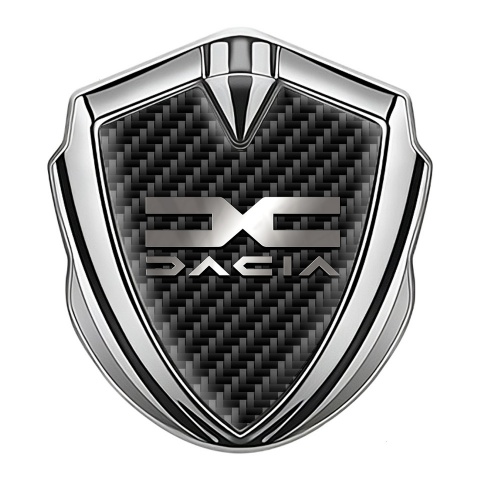 Dacia Abzeichen selbstklebend Silbertonfarbe mit Basis Schwarz Kohlenstoff