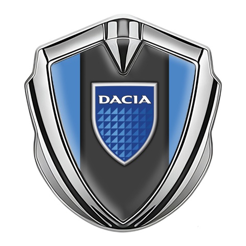 Dacia Emblem Auto Zeichen Silbertonfarbe Blau Basis mit Blau Schild Logo