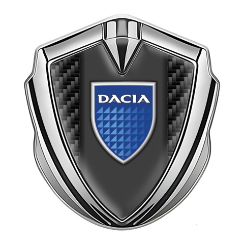 Dacia Emblem Aufkleber Autozubehor Silbertonfarbe Schwarz Kohlenstoff mit Blau Schild Logo
