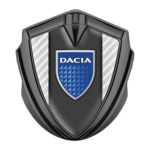 Dacia Emblem Logo Schriftzug Aufkleber Graphit Tonfarbe Weiss Kohlenstoff mit Logo Blau Schild