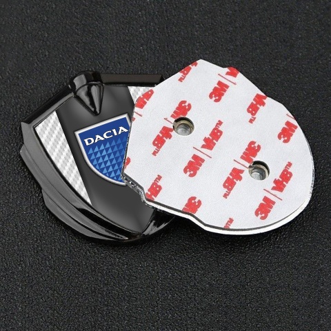 Dacia Emblem Logo Schriftzug Aufkleber Graphit Tonfarbe Weiss Kohlenstoff mit Logo Blau Schild