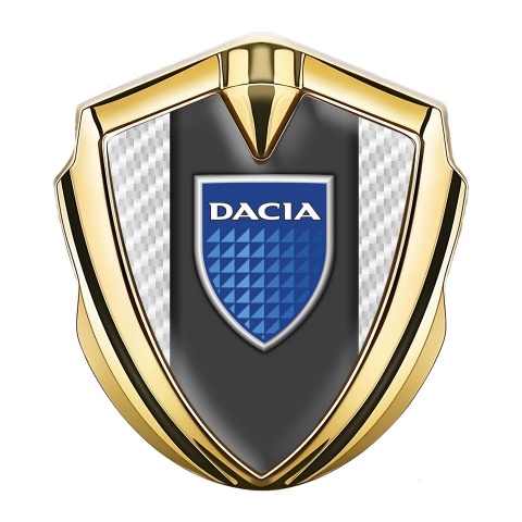 Dacia Emblem Logo Schriftzug Aufkleber Goldtonfarbe Weiss Kohlenstoff mit Logo Blau Schild