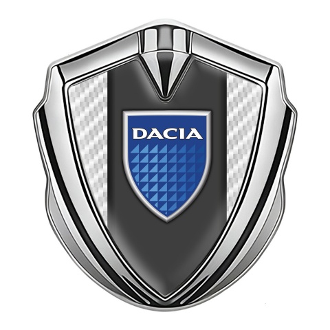 Dacia Emblem Logo Schriftzug Aufkleber Silbertonfarbe Weiss Kohlenstoff mit Logo Blau Schild