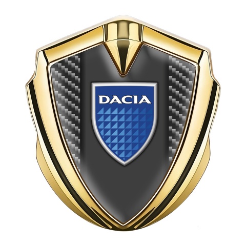 Dacia Seitenflugel Emblem Aufkleber Goldtonfarbe Dunkles Kohlenstoff mit Logo Blau Schild