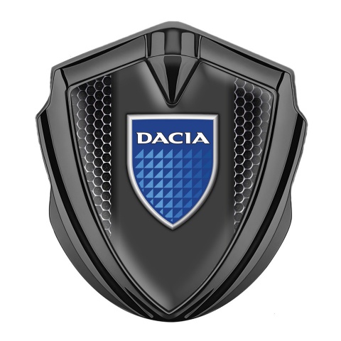 Dacia Abzeichen selbstklebend Graphit Tonfarbe Perforierter Stahl Fundament mit logo Blau Schild