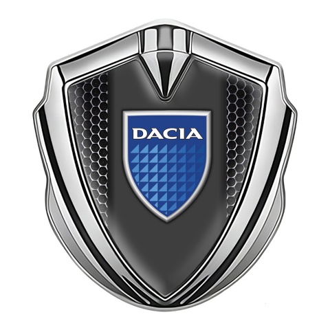 Dacia Abzeichen selbstklebend Silbertonfarbe Perforierter Stahl Fundament mit logo Blau Schild