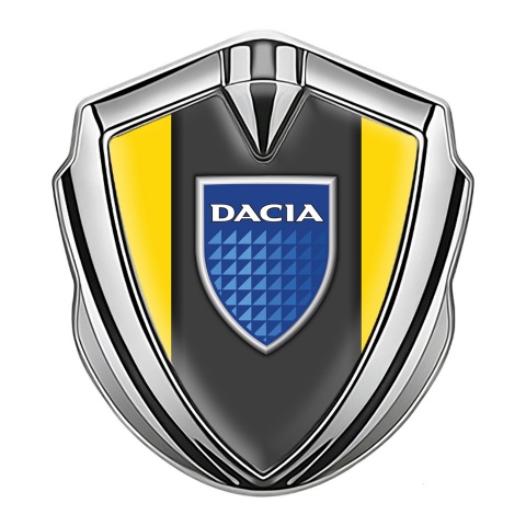 Dacia Emblem Auto Zeichen Silbertonfarbe Gelb Basis mit Logo Blau Schild