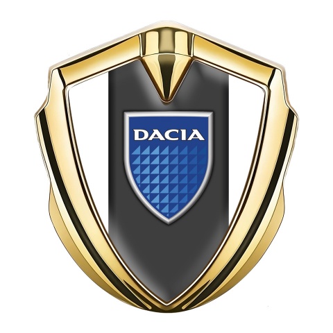 Dacia Emblem Logo Schriftzug Aufkleber Goldtonfarbe Weiss Fundament mit Logo Blau Schild