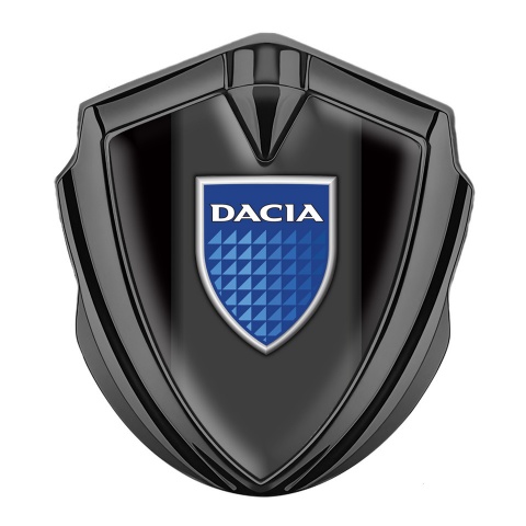 Dacia Seitenflugel Emblem Aufkleber Graphit Tonfarbe Schwarz Fundament mit Logo Blau Schild