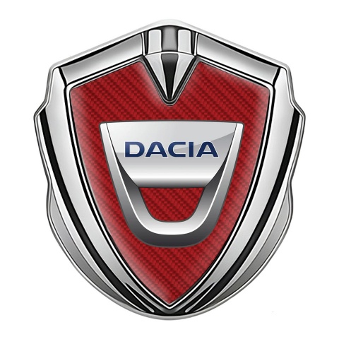 Dacia Emblem Abzeichen Silbertonfarbe Rote Carbon mit Klassisch logo
