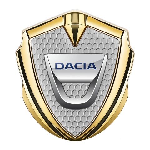 Dacia Emblem Abzeichen selbstklebend Goldtonfarbe Bienenwabe Basis Design mit Klassisch Logo