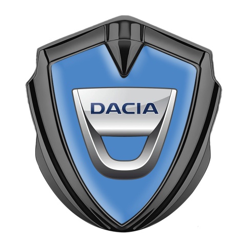 Dacia Emblem Logo Schriftzug Aufkleber Graphit Tonfarbe Blau Hintergrund mit Klassisch Logo