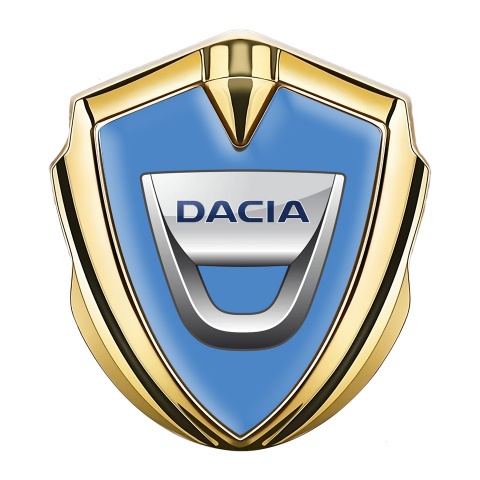 Dacia Emblem Logo Schriftzug Aufkleber Goldtonfarbe Blau Hintergrund mit Klassisch Logo