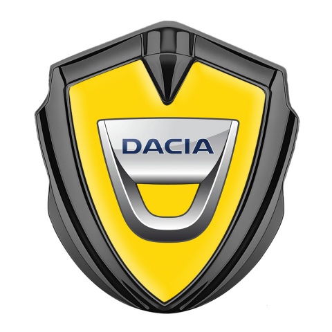 Dacia Abzeichen selbstklebend Graphit Tonfarbe Gelb hintergrund mit Klassisch Logo