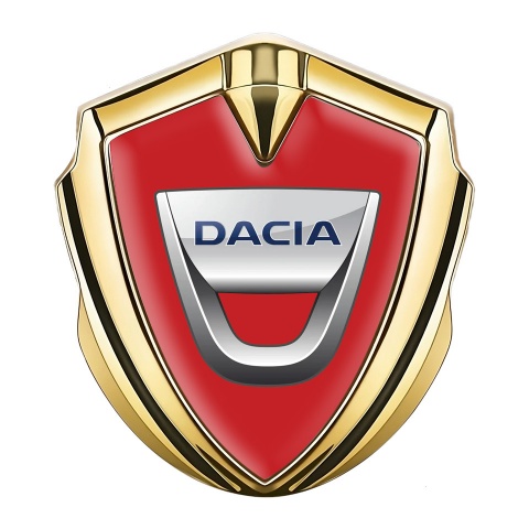 Dacia Emblem Abzeichen selbstklebend Goldtonfarbe Rote Basis mit Klassisch Logo