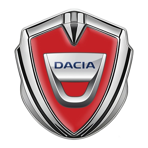 Dacia Emblem Abzeichen selbstklebend Silbertonfarbe Rote Basis mit Klassisch Logo
