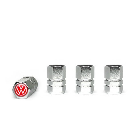 VW Tyre Valve Caps Chrome 4 pcs Red White Logo