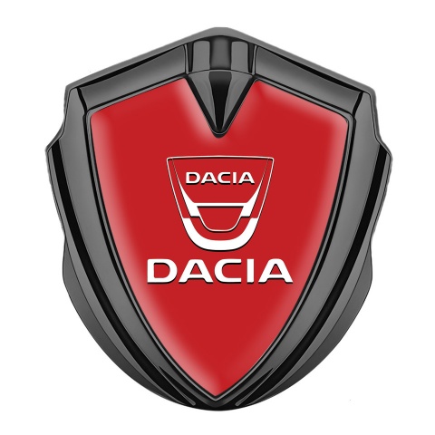 Dacia Emblem Logo Schriftzug Aufkleber Graphit Tonfarbe Rote Basis mit Weiss Logo
