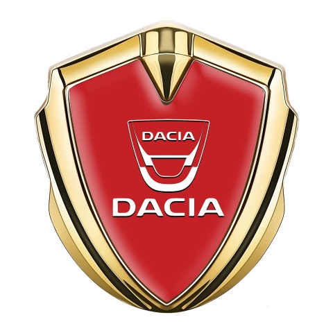 Dacia Emblem Logo Schriftzug Aufkleber Goldtonfarbe Rote Basis mit Weiss Logo