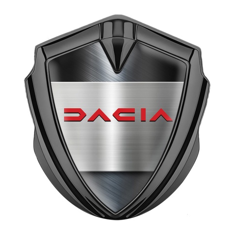 Dacia Emblem Logo Schriftzug Aufkleber Graphit Tonfarbe Metall Basis Effekt mit Rote Logo