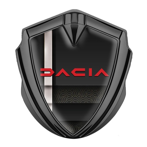 Dacia Seitenflugel Emblem Aufkleber Graphit Tonfarbe Schwarz Basis mit Grau Band und Rote Logo