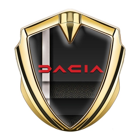 Dacia Seitenflugel Emblem Aufkleber Goldtonfarbe Schwarz Basis mit Grau Band und Rote Logo