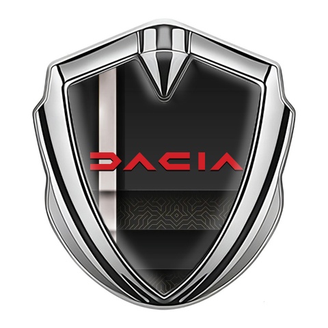 Dacia Seitenflugel Emblem Aufkleber Silbertonfarbe Schwarz Basis mit Grau Band und Rote Logo