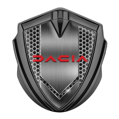Dacia  Emblem Abzeichen Graphit Tonfarbe Gitter Mit Metall Element Basis und Rote Logo