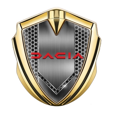 Dacia Emblem Abzeichen Goldtonfarbe Gitter Mit Metall Element Basis und Rote Logo