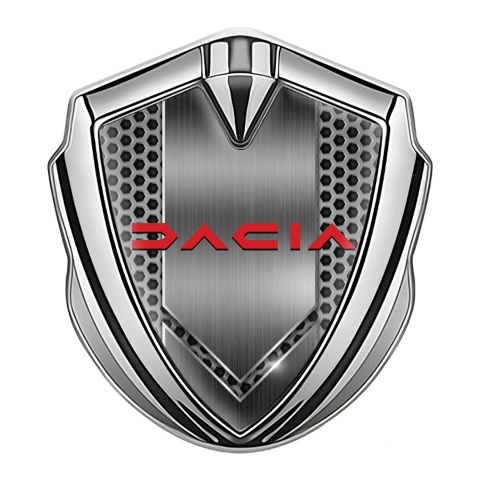 Dacia Emblem Abzeichen Silbertonfarbe Gitter Mit Metall Element Basis und Rote Logo