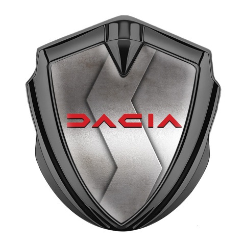Dacia Abzeichen selbstklebend Graphit Tonfarbe S Form metall Basis mit Rote Logo Stil