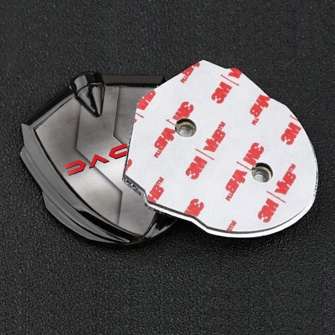 Dacia Abzeichen selbstklebend Graphit Tonfarbe S Form metall Basis mit Rote Logo Stil