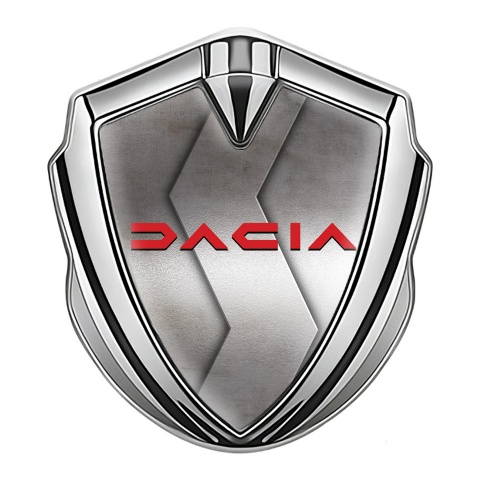 Dacia Abzeichen selbstklebend Silbertonfarbe S Form metall Basis mit Rote Logo Stil