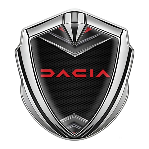 Dacia Emblem Abzeichen selbstklebend Silbertonfarbe Schwarz Basis mit Schild Motiv und Rote Logo