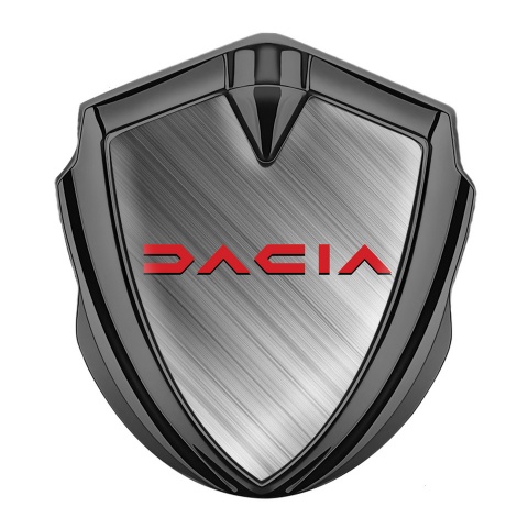 Dacia Emblem Auto Zeichen Graphit Tonfarbe Polierter Stahl effekt mit Rote Logo
