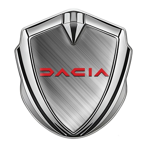 Dacia Emblem Auto Zeichen Silbertonfarbe Polierter Stahl effekt mit Rote Logo