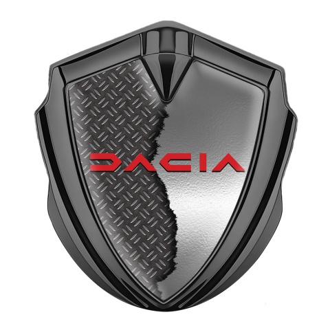 Dacia Emblem Aufkleber Autozubehor Graphit Tonfarbe Zerrissenes Metall Basis mit rote Logo