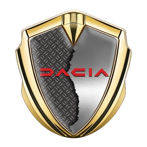Dacia Emblem Aufkleber Autozubehor Goldtonfarbe Zerrissenes Metall Basis mit rote Logo