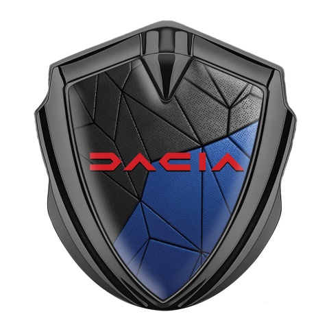 Dacia Emblem Logo Schriftzug Aufkleber Graphit Tonfarbe Schwarz Blau Mozaik Effekt und Rote Logo