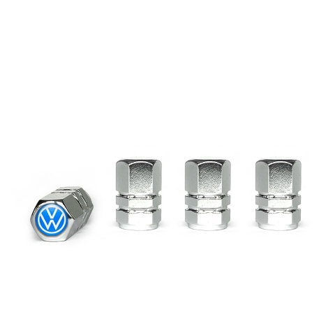 VW Tyre Valve Caps Chrome 4 pcs Blue White Logo