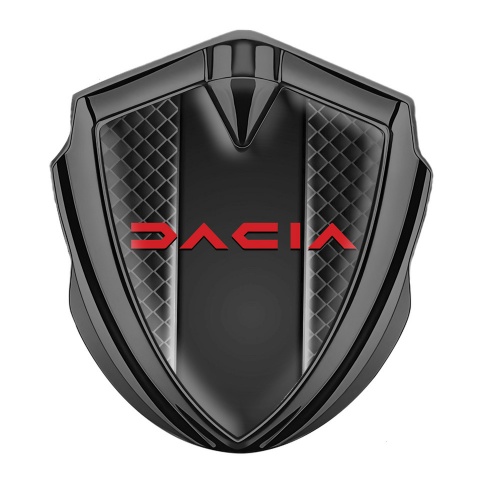 Dacia Emblem Abzeichen Graphit Tonfarbe Schwarz Netz mit Rote Logo