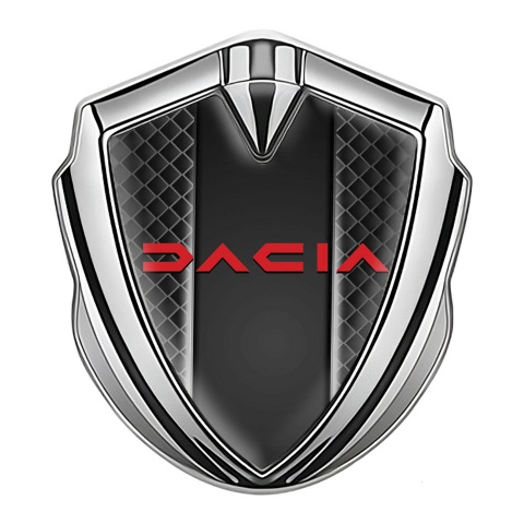 Dacia Emblem Abzeichen Silbertonfarbe Schwarz Netz mit Rote Logo