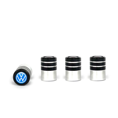 VW Valve Caps Tire Black - Aluminium 4 pcs Blue White Logo