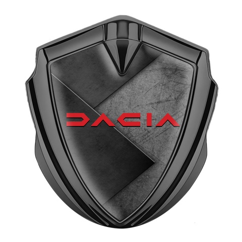 Dacia Emblem Aufkleber Autozubehor Graphit Tonfarbe Schwarz Grau Textur und Rote logo