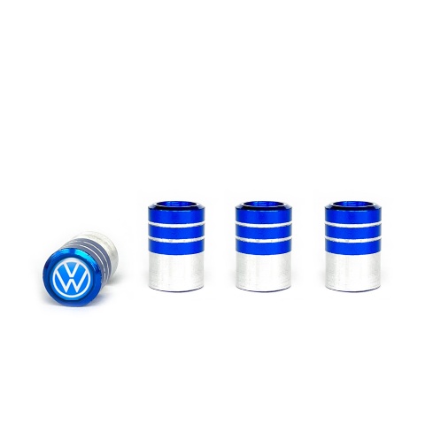 VW Tyre Valve Caps Blue - Aluminium 4 pcs Blue White Logo