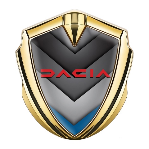 Dacia Emblem Logo Schriftzug Aufkleber Goldtonfarbe V Form Elemente mit Blau Motiv