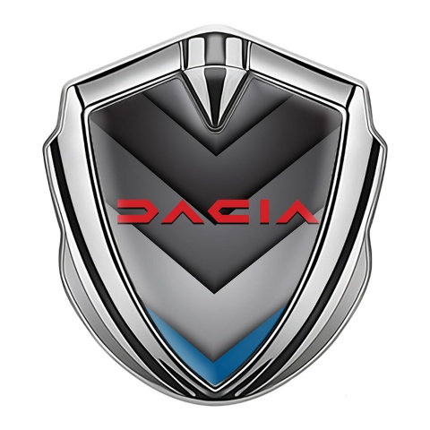 Dacia Emblem Logo Schriftzug Aufkleber Silbertonfarbe V Form Elemente mit Blau Motiv