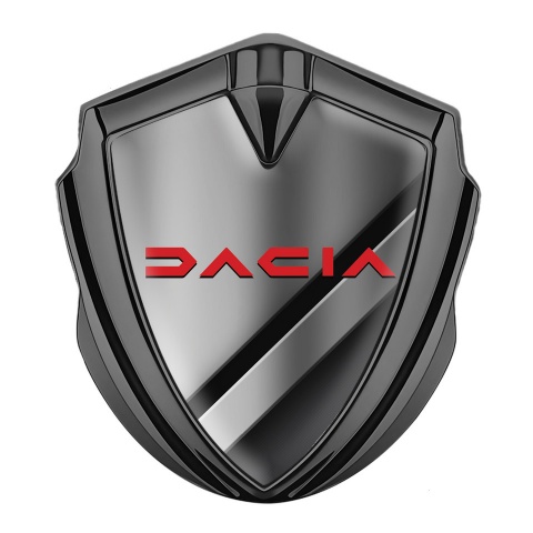 Dacia Seitenflugel Emblem Aufkleber Graphit Tonfarbe Diagonale Details Basis und Rote Logo